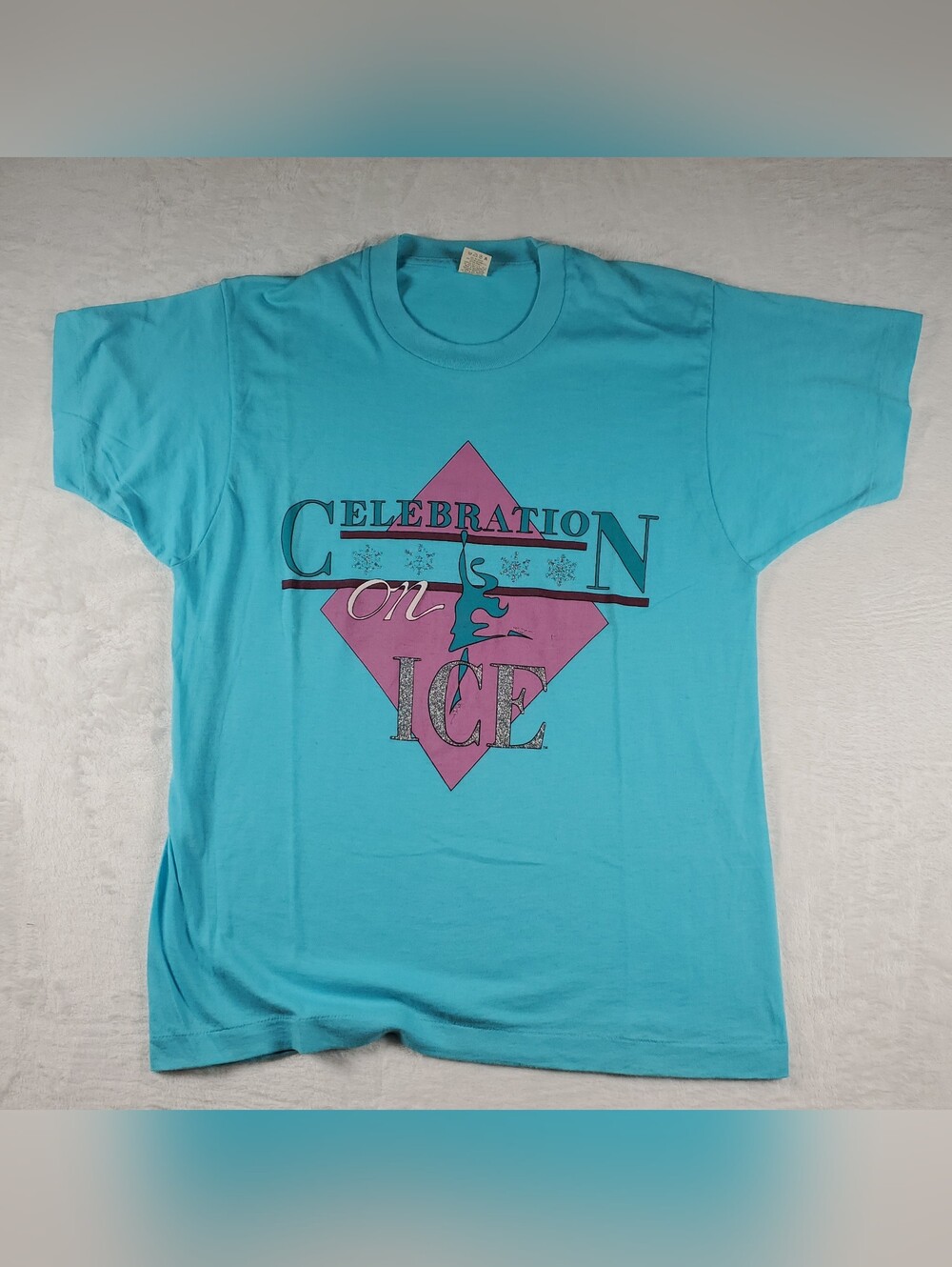 Vintage 1987 Celebration On Ice Skating T Shirt Blue Medium Screen Stars READ